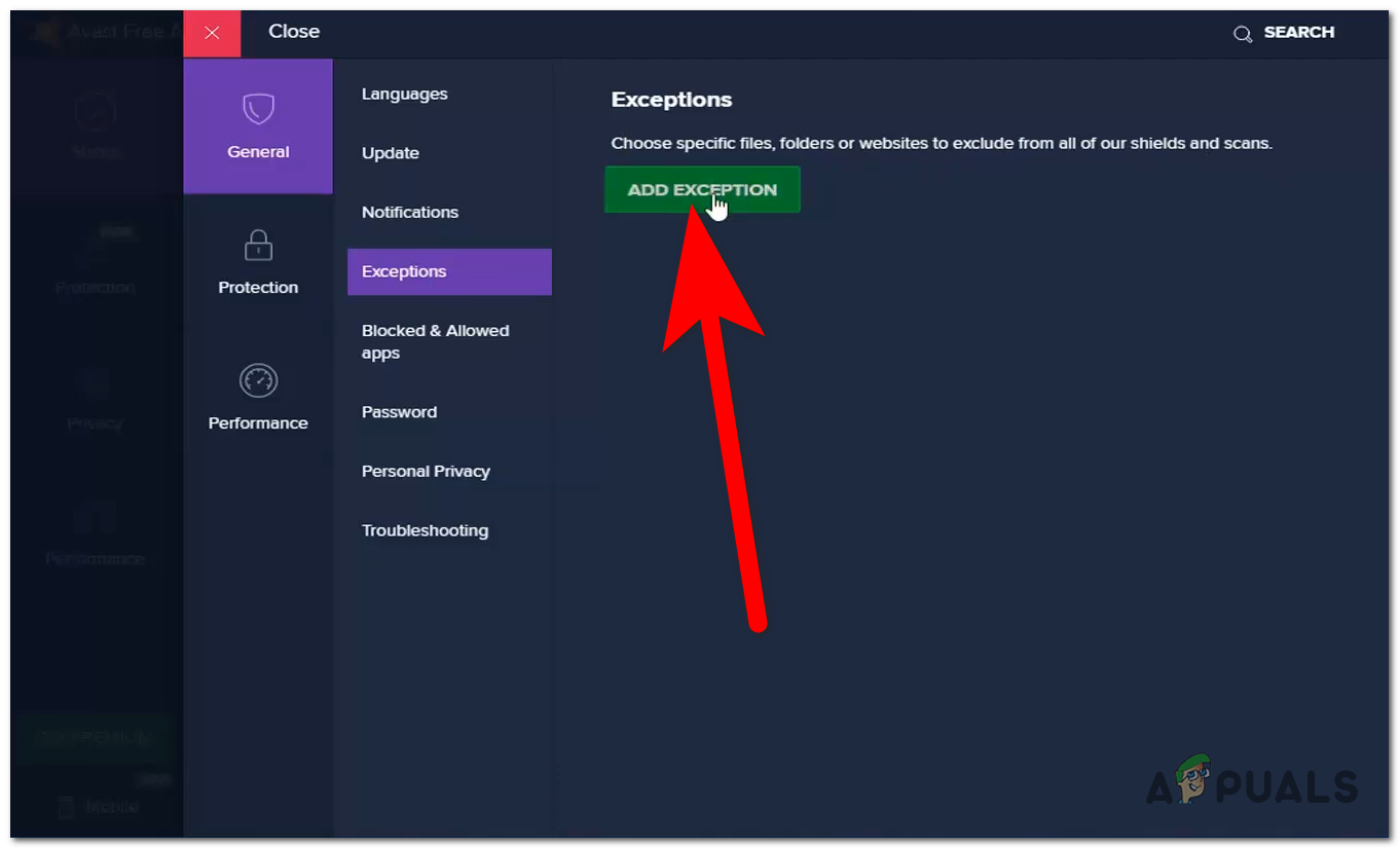 Adding a exception on Avast