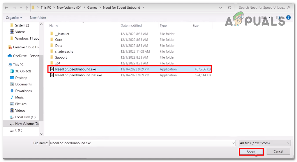 Selecting the NFS: Unbound application file 