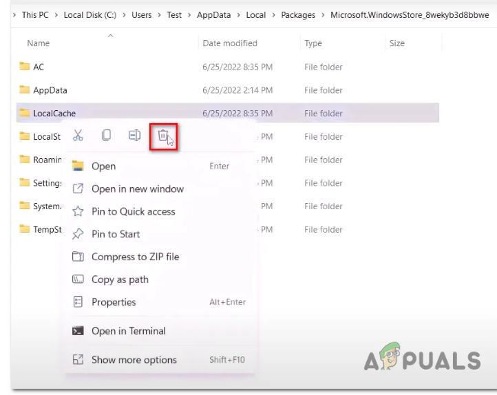 Deleting the LocalCache folder
