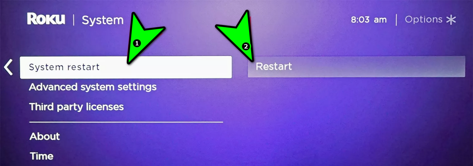 Restart the Roku Device Through the Power Menu