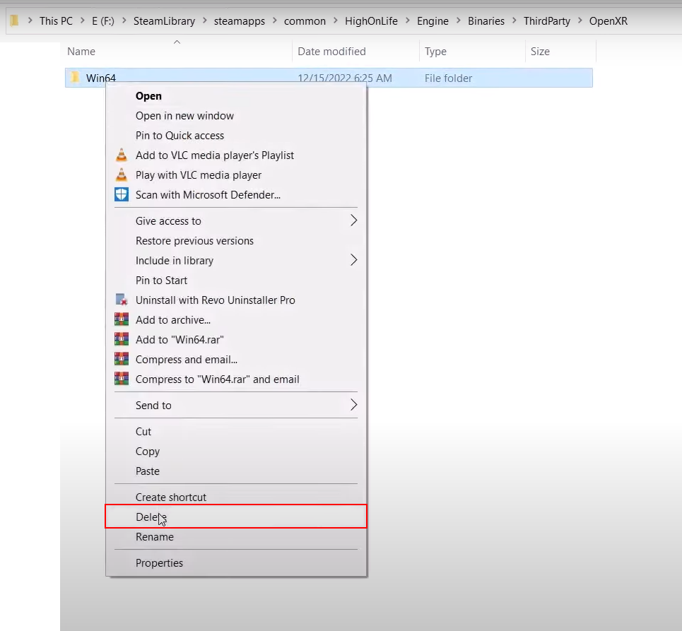 Deleting the Win64 folder of high on life