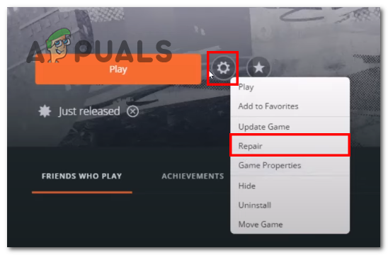 Repairing game files of need for speed via the origin game launcher