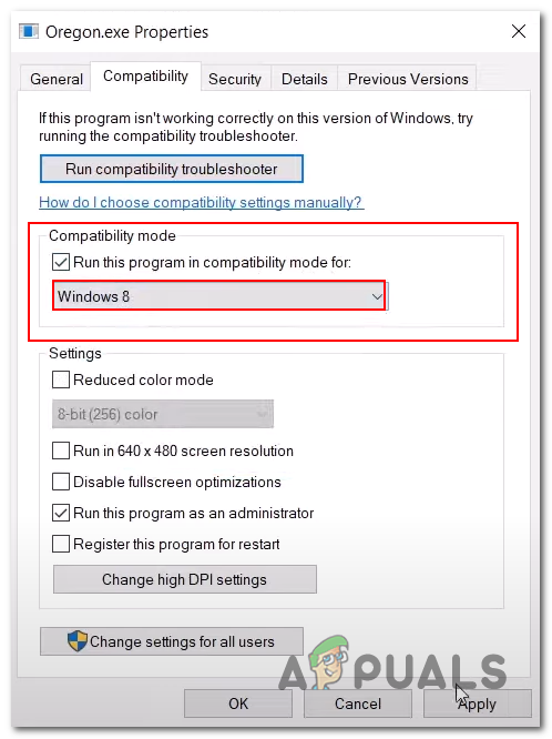 Launching the game in compatability mode