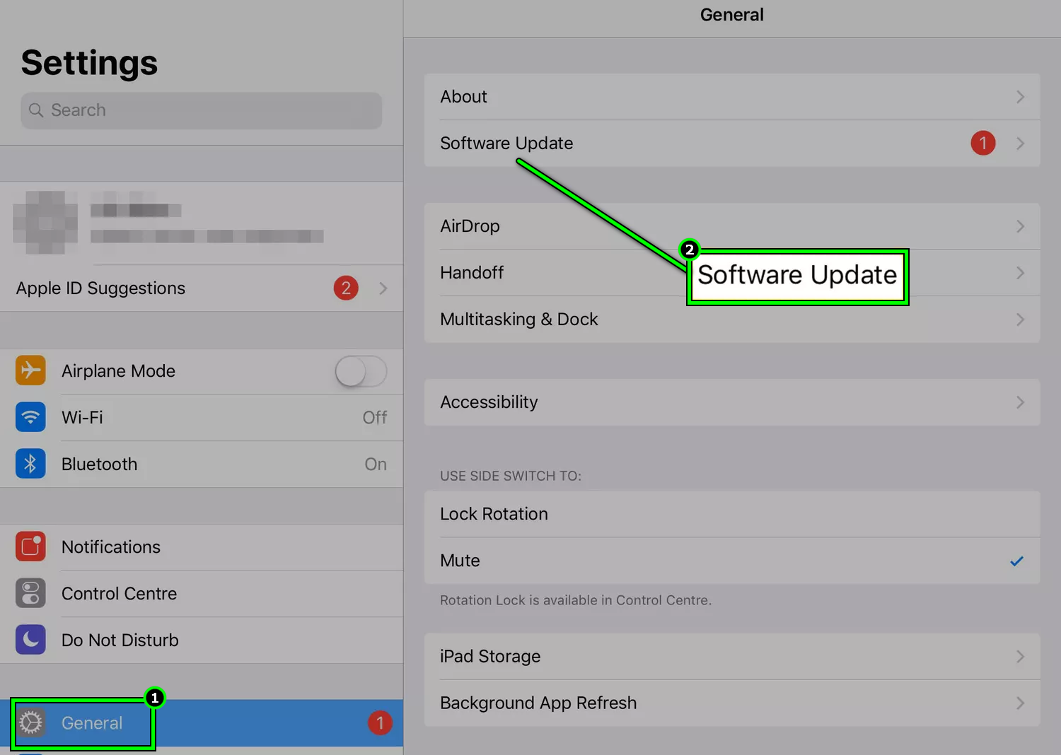 Open Software Update in the General Tab of the iPad