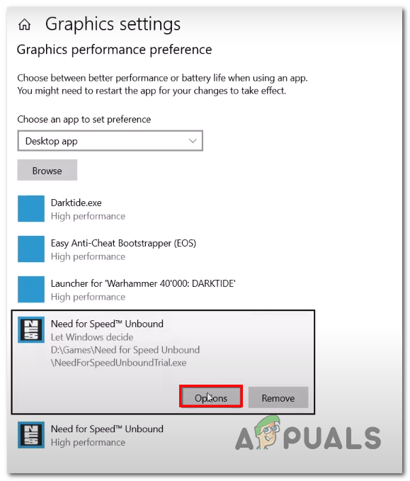 Adding NFS unbound to thee graphic performance preference list