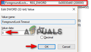 Changing Value Data of ForegroundLockTimeout