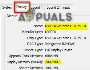 Checking Display Specifications on the Diagnostics Tool