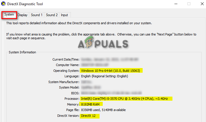 Checking System Specifications on the Diagnostics Tool