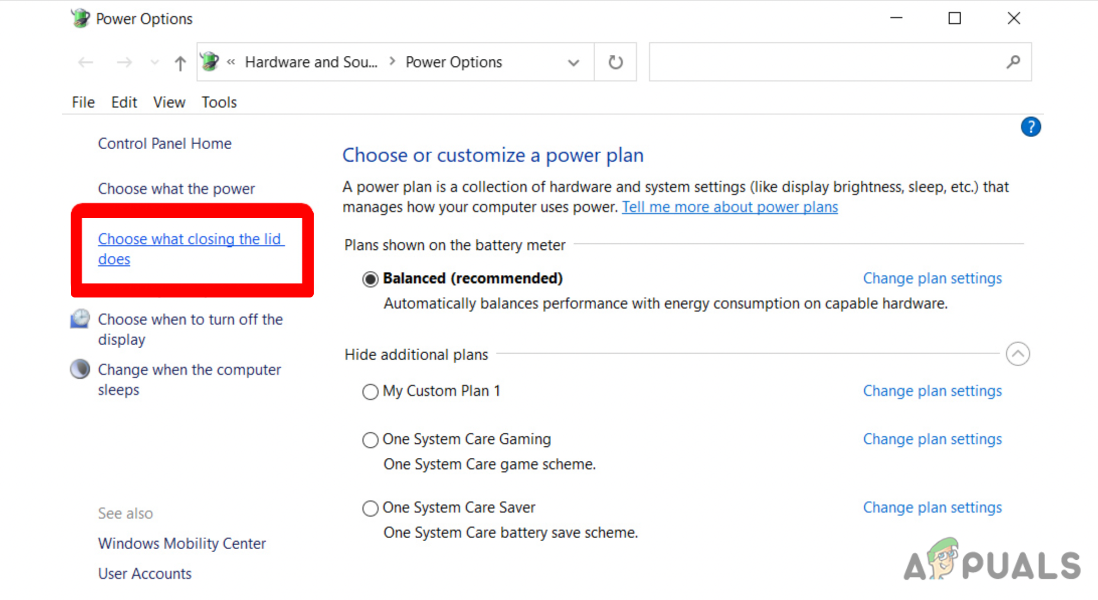 Click on "Choose what closing the lid does"
