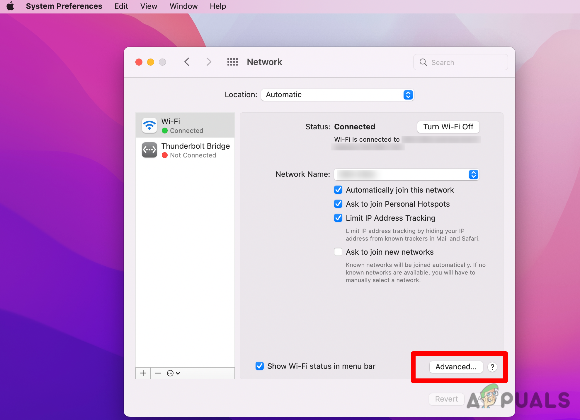 Access the Advanced menu