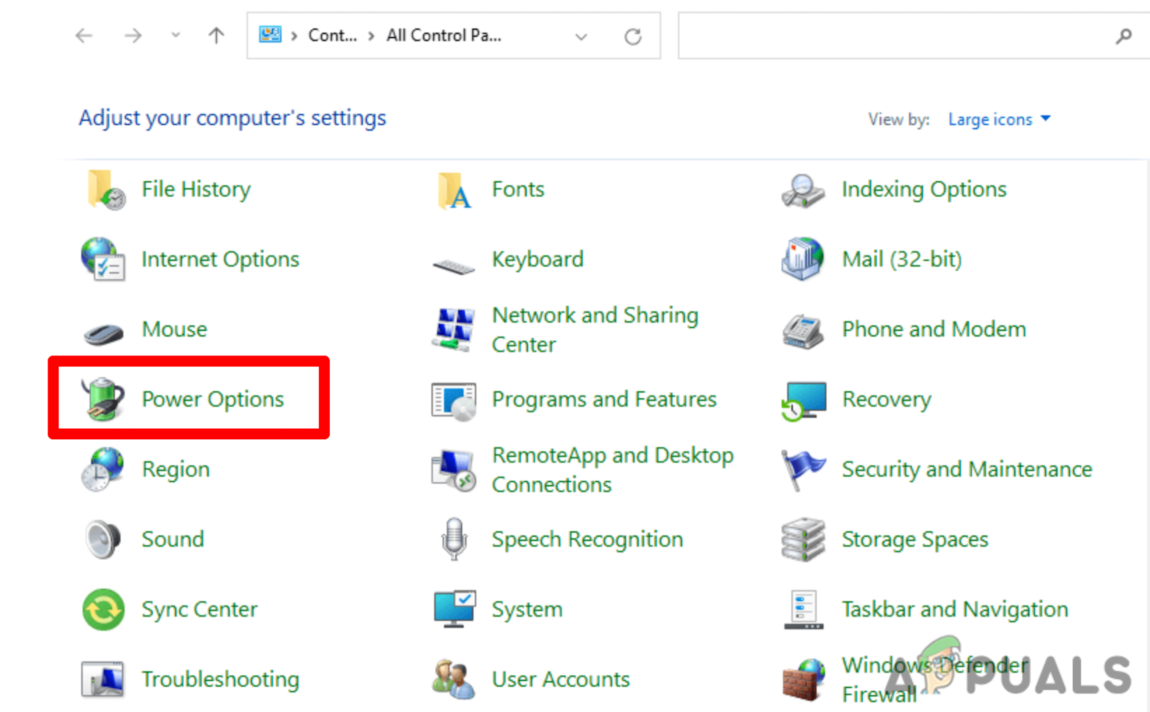 Click on Power Options