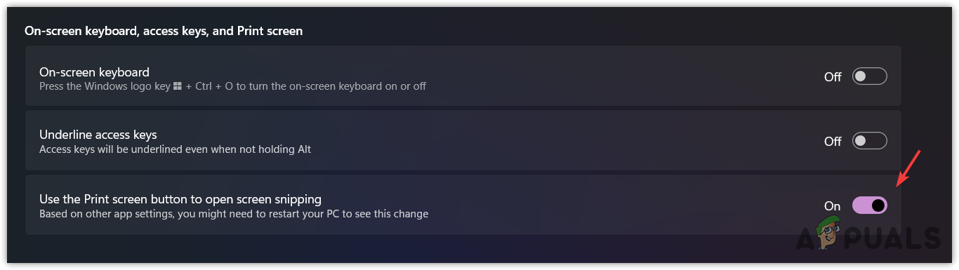 Configuring PrtScn button to capture screenshots