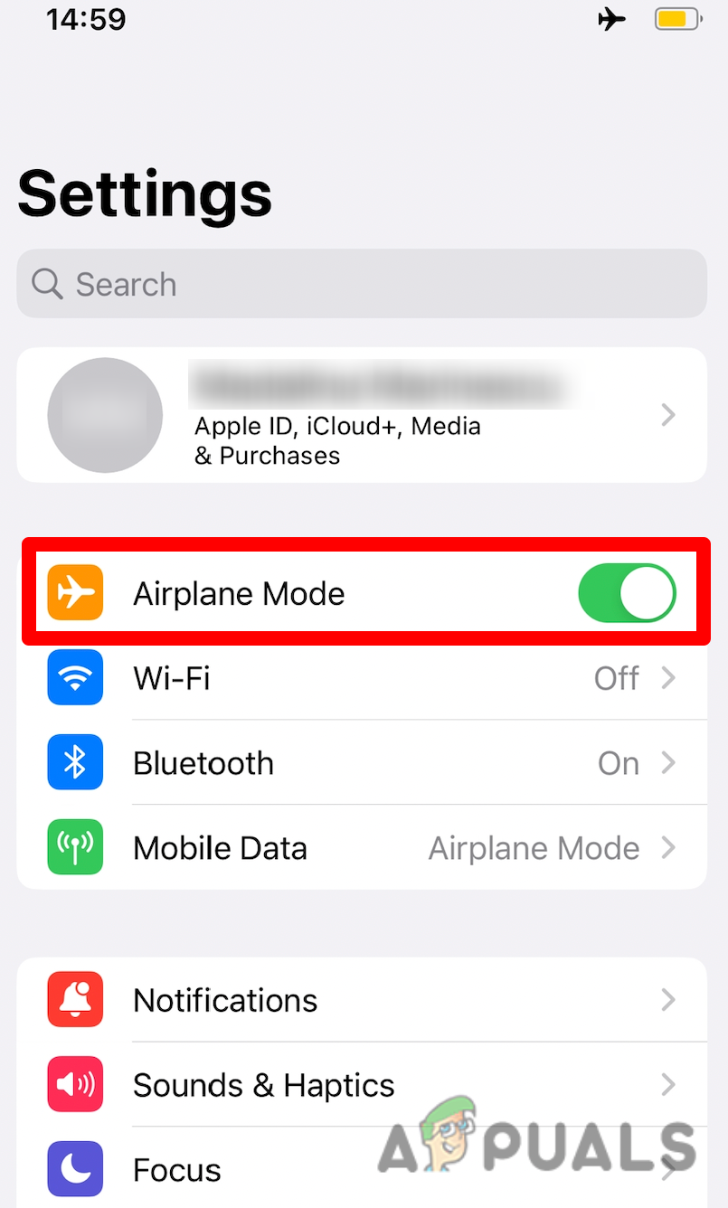Enabling AirPlane mode on iOS