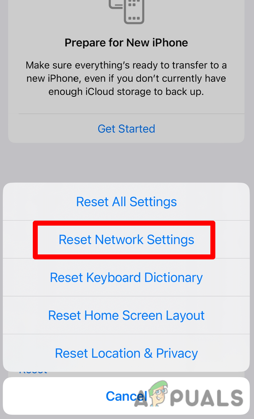 Resetting the network settings