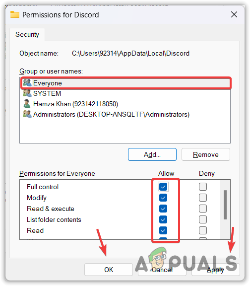 Giving full control to the discord folder