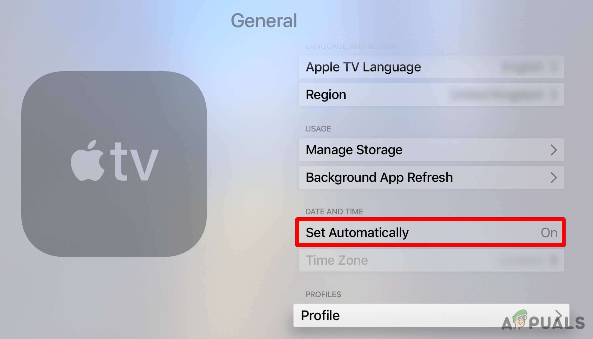 Enable the 'Set Automatically' toggle for timezone