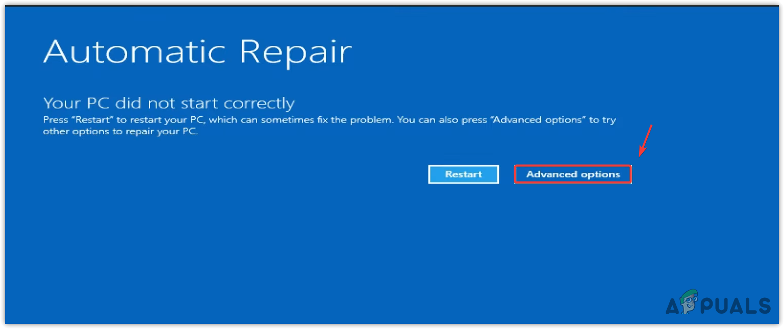 Navigating to Advanced Options on Windows Recovery Environment