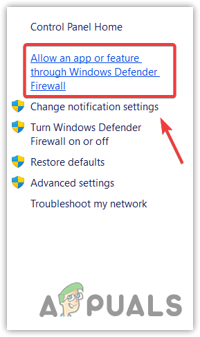 Navigating to Allowed apps and feature settings