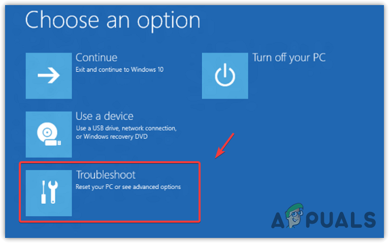 Navigating to Troubleshoot settings