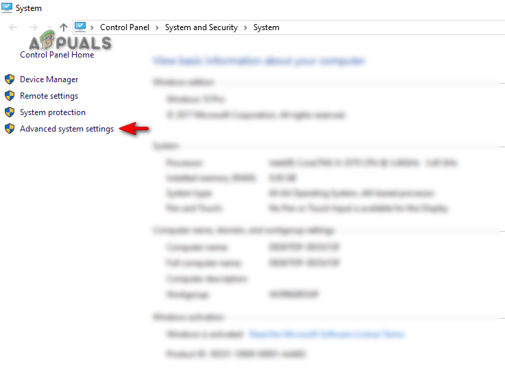 Opening Advanced system settings