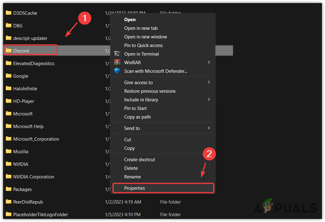 Opening Discord properties
