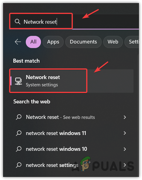 Opening Network Reset Settings