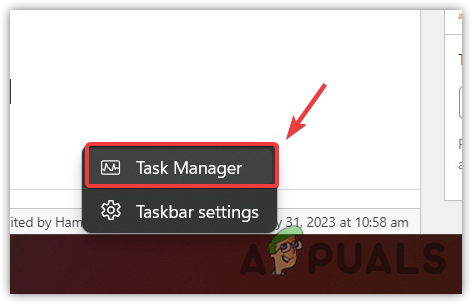 Opening Task Manager from the task bar