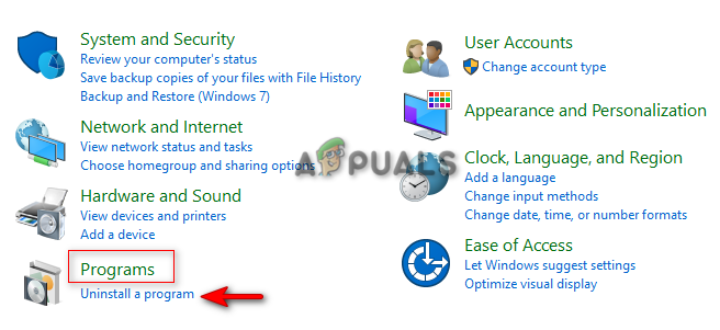 Opening Uninstall a program