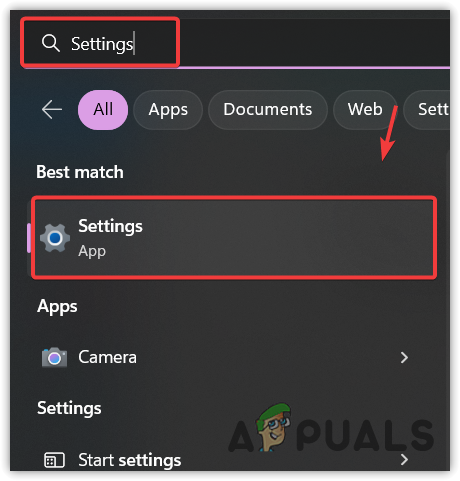 Opening Windows Settings from Start Menu