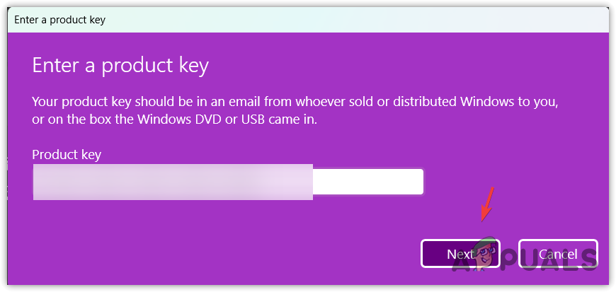 Pasting a copied product key