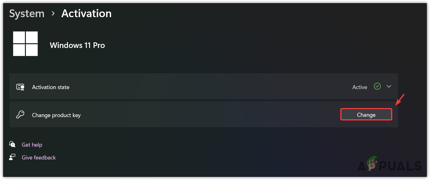 Proceeding to change a product key