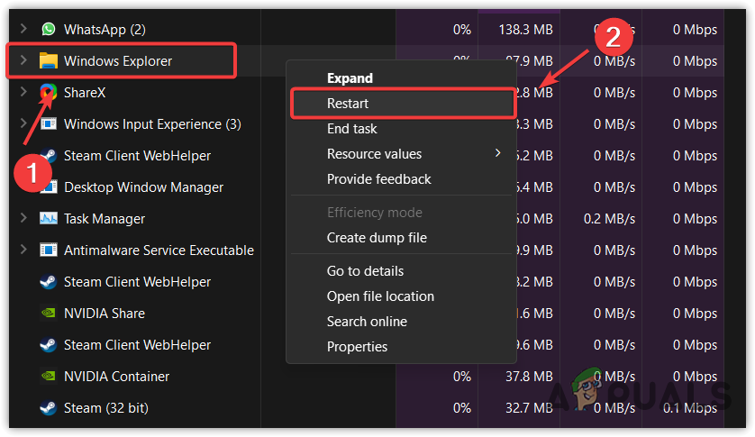 Restarting Windows Explorer