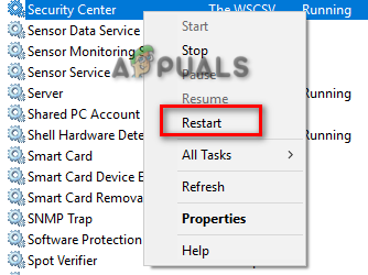 Restarting the Security Center Service