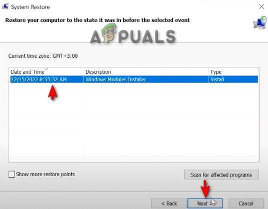 Restoring the System to custom time