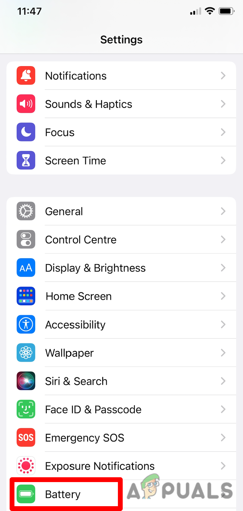 Tap on Battery from the lower section of the screen