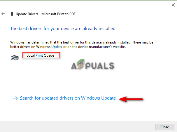Searching for updated drivers on Windows Update