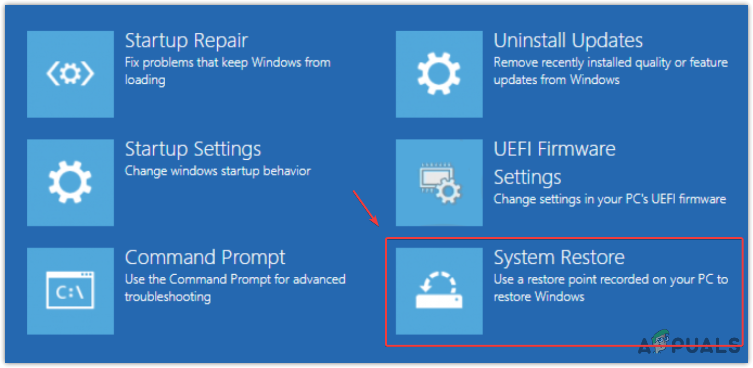 Selecting System Restore