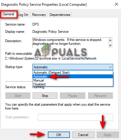 Setting Diagnostic Policy Service to Automatic