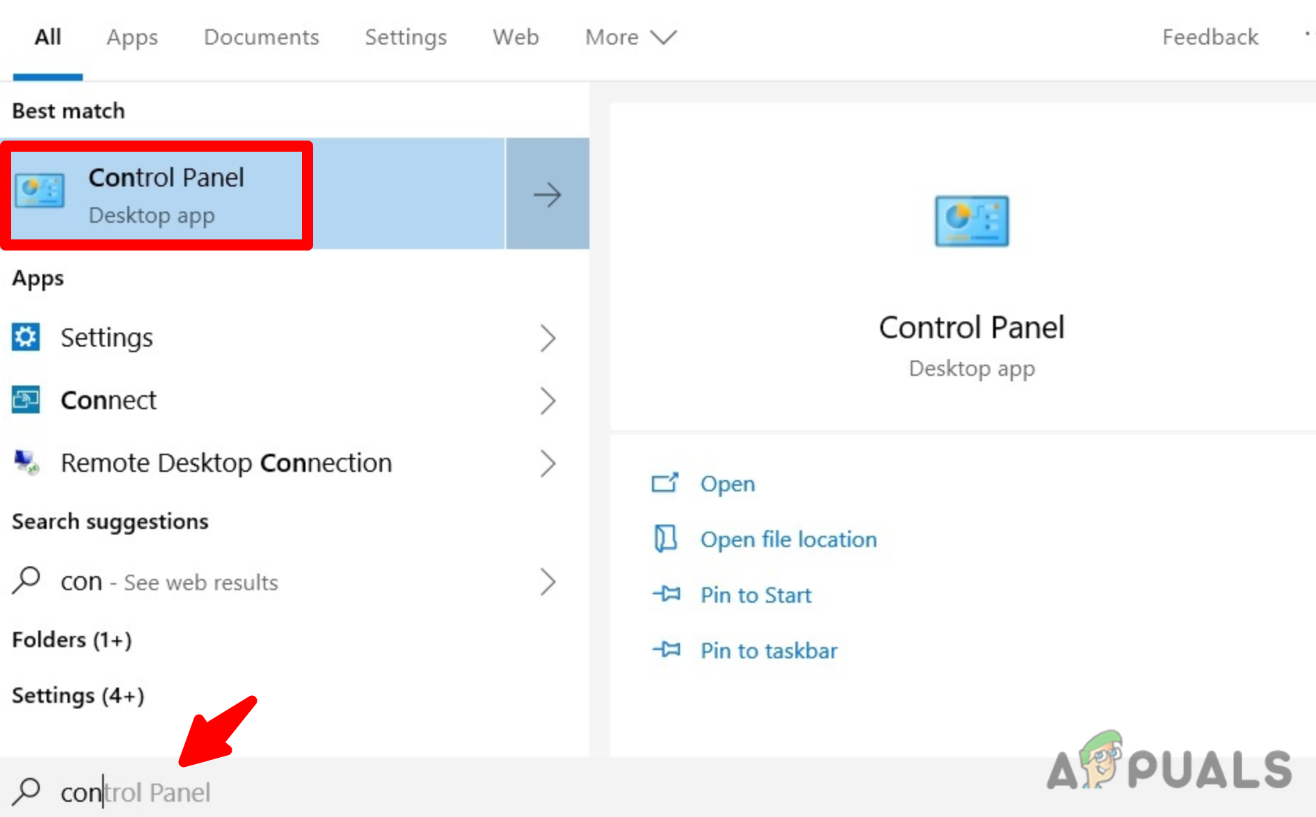 Type on the search bar "Control Panel"