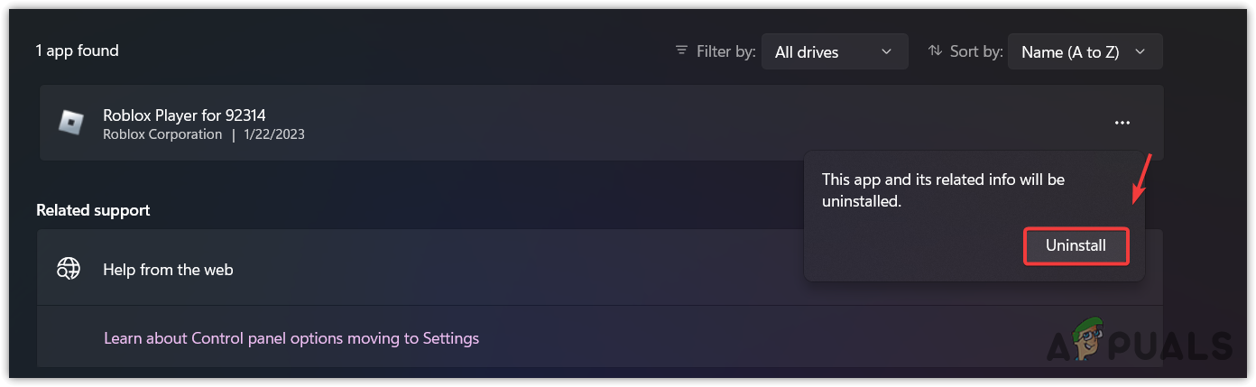 Uninstalling Roblox application
