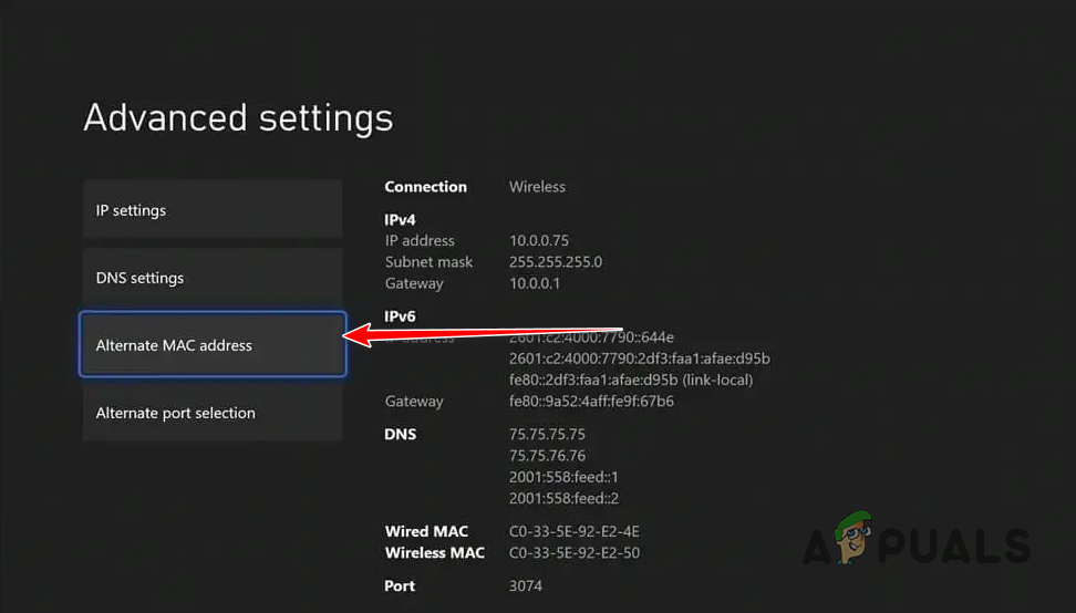 Accessing the MAC address menu