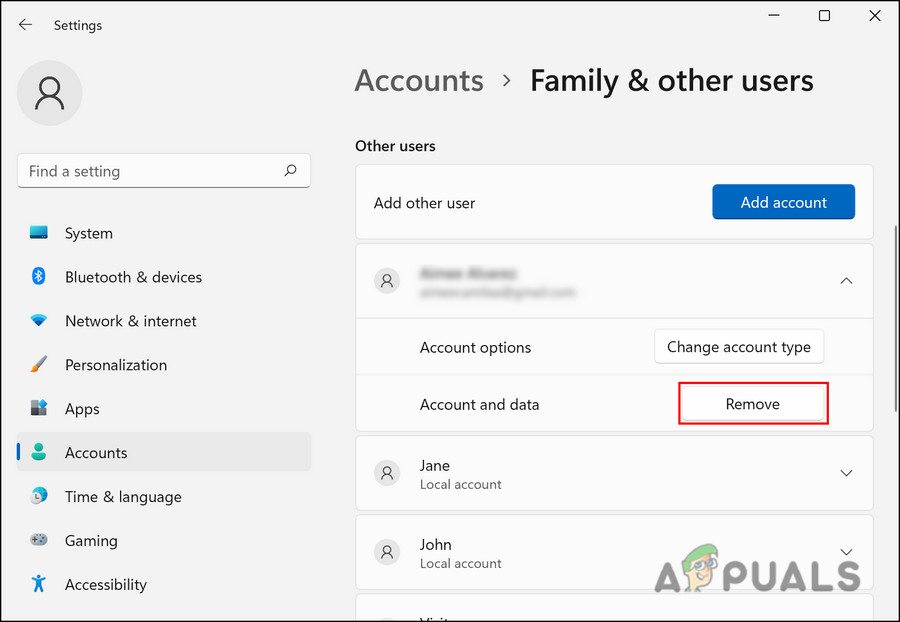 Click on the Remove button