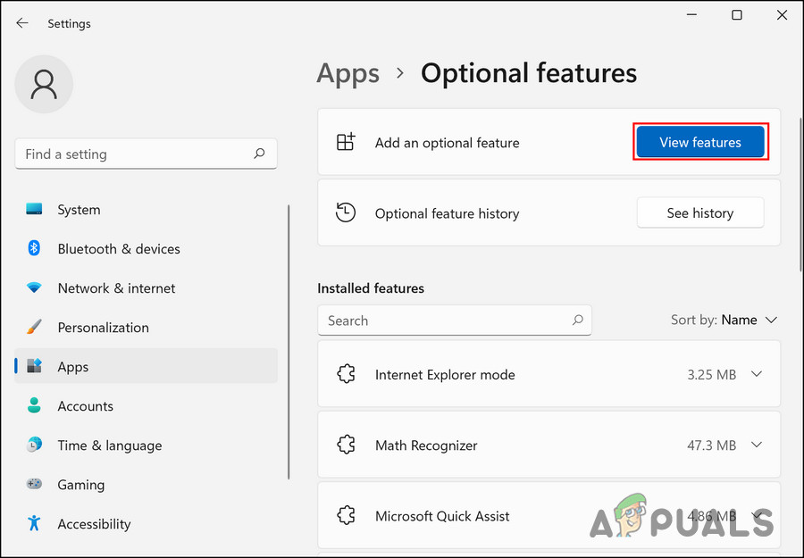 Click on the View features button