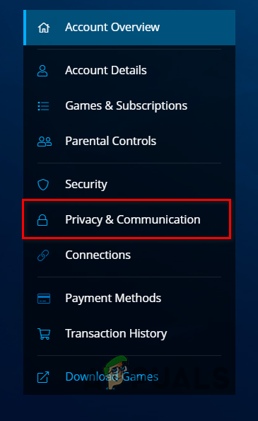 Navigating to Privacy and Communication Settings