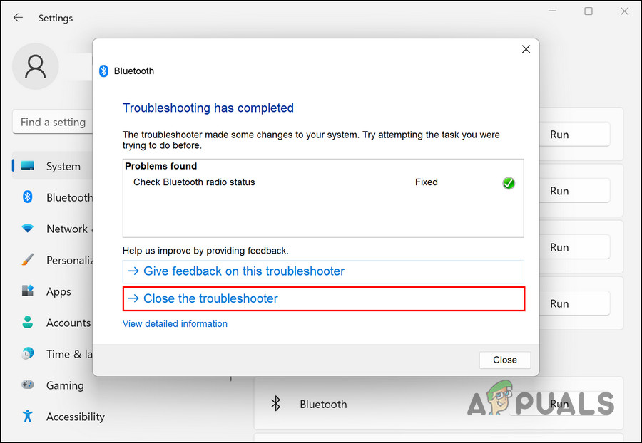 Close the troubleshooter