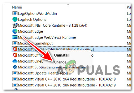 Change the Office installation