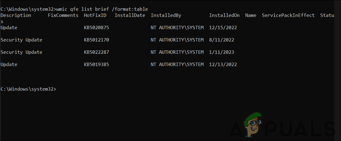 Check the installed updates