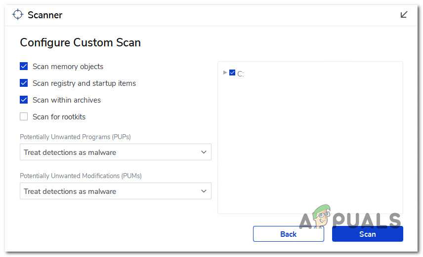 Configuring the Malwarebytes scan