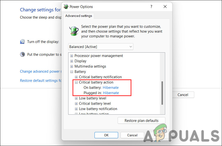 Set the option to Hibernate