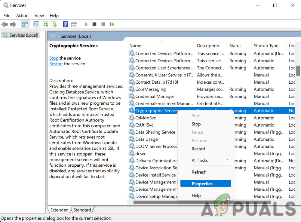 Access the properties of Cryptographic services